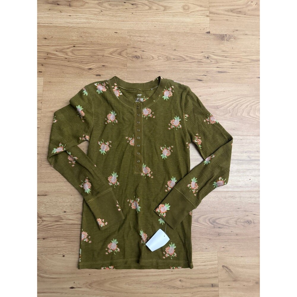Aerie Floral Waffle Knit Henley Top